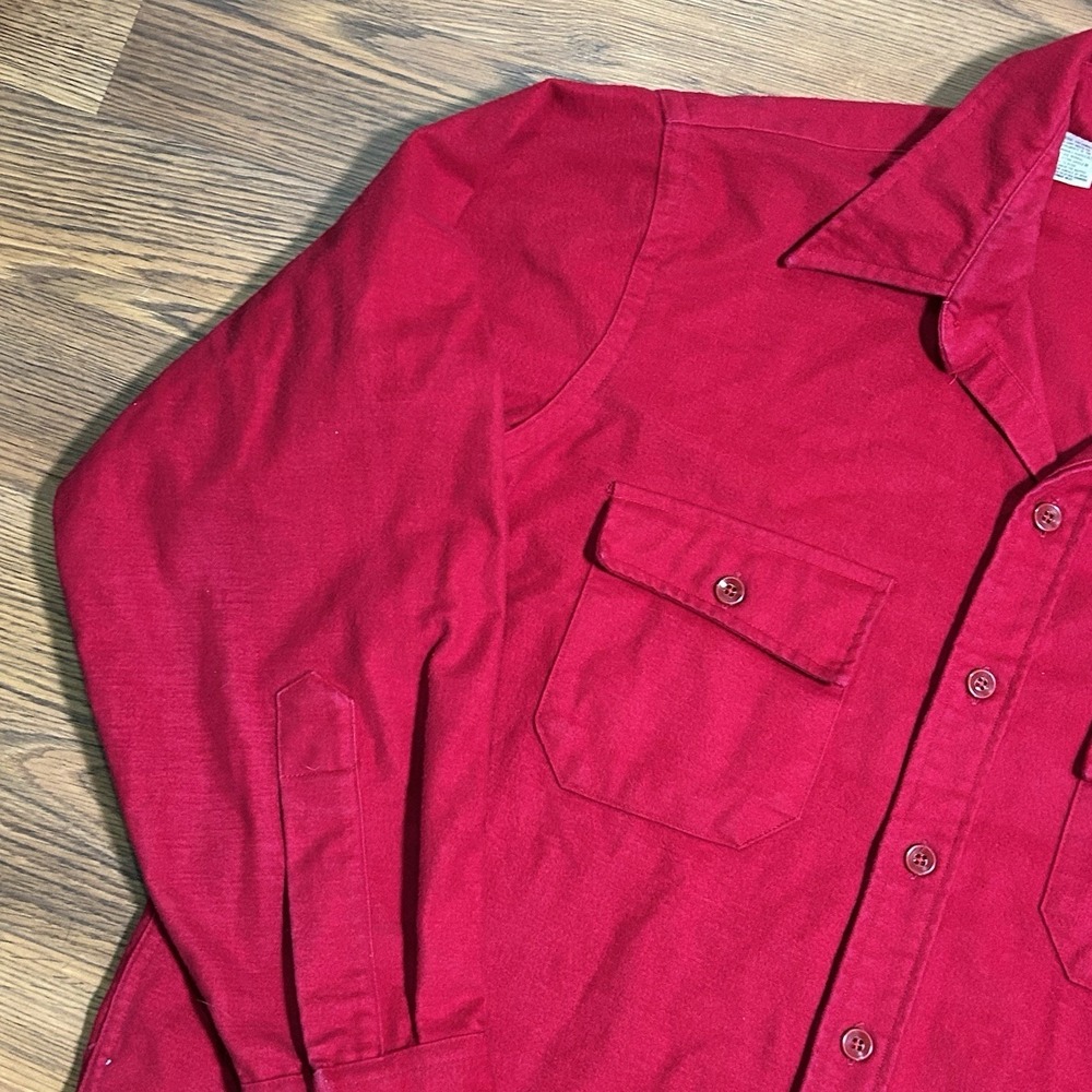 VTG LL Bean Chamois Cloth Shirt Mens 17 Large Regular Red Made in USA Button - Picture 2 of 11